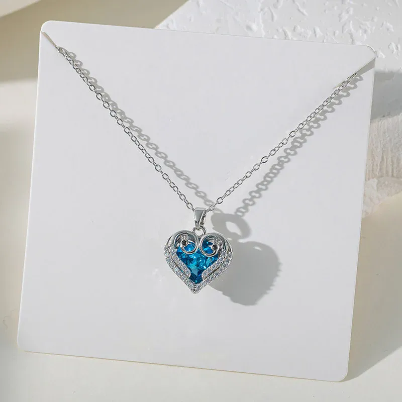 Gold Plated Anti Tarnish Stainless Steel Heart Themed Blue Pendant