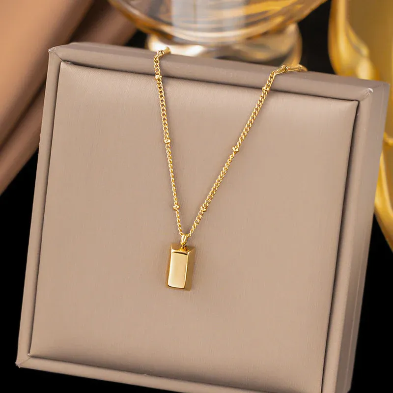 Niyanara Stainless Steel Golden Rectangular Pendant