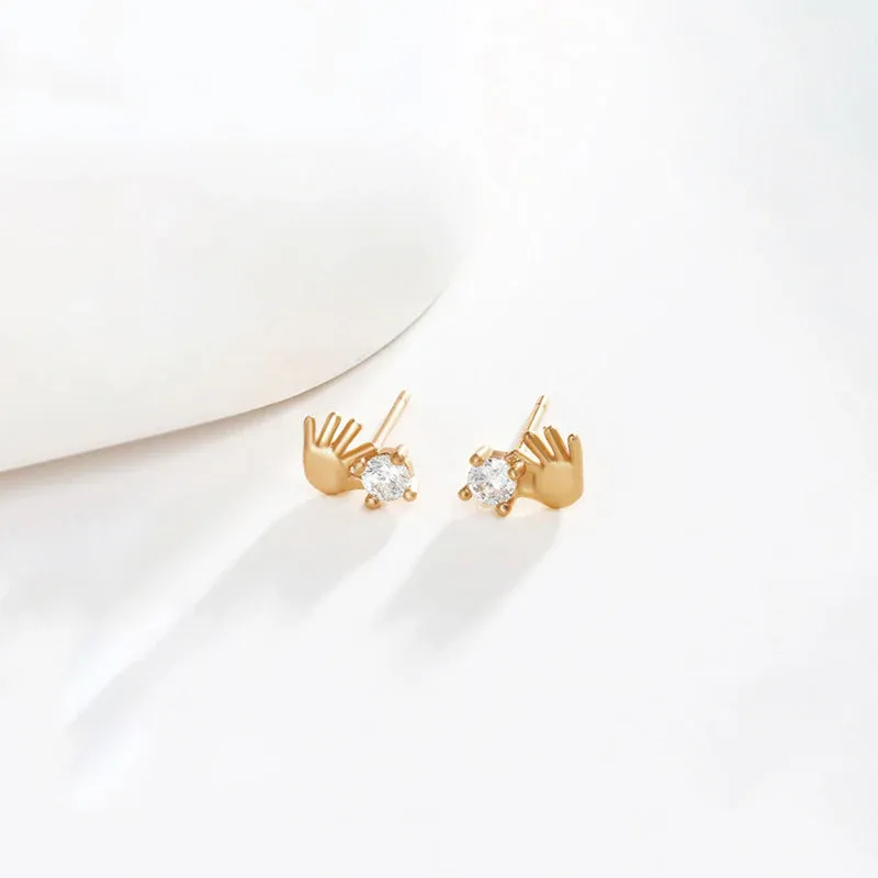 Niayanara Xuping Jewelry Hand Shaped Contemporary Stud Earrings