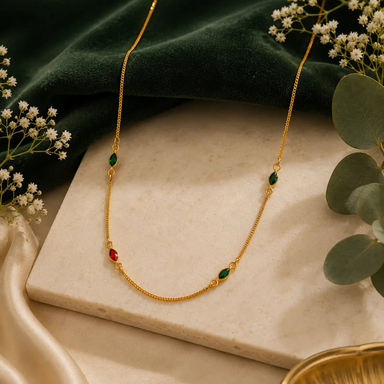 Niyanara Antitarnish Marquise Stone Chain