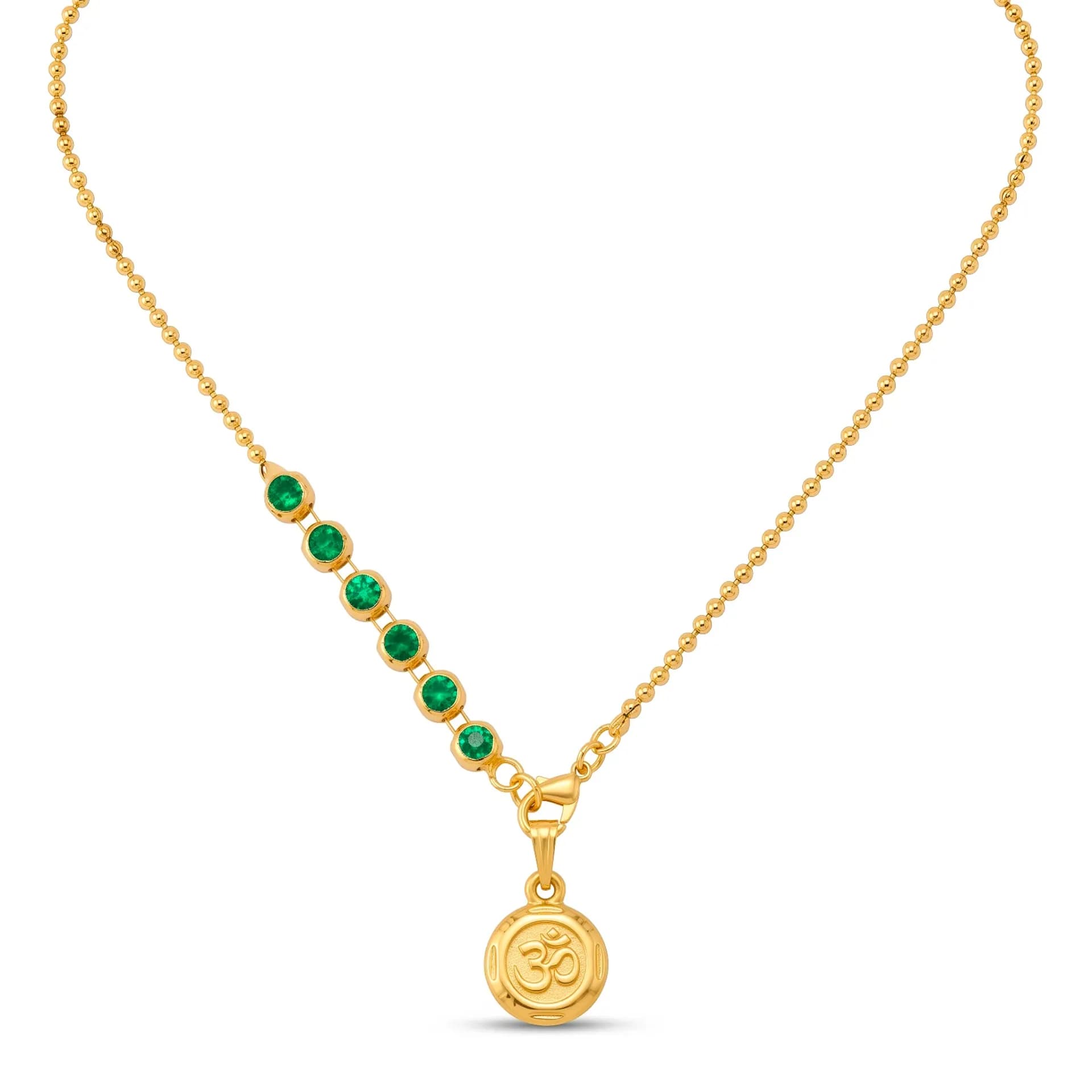 Niyanara Antitarnish Om Emerald Gemstone Chain Necklace