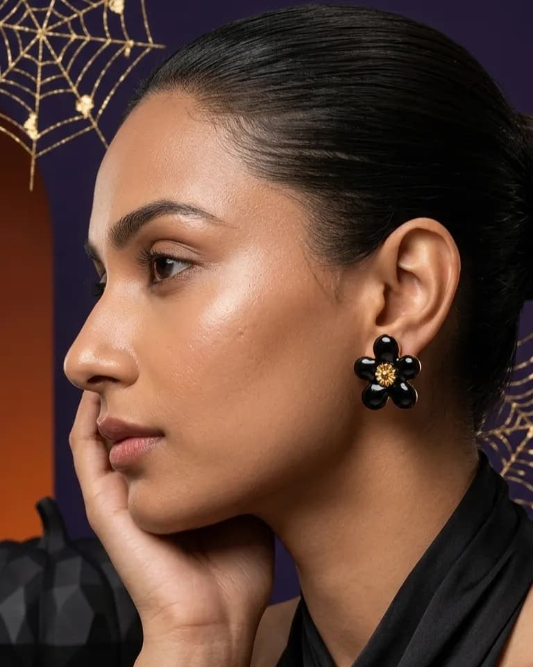 Niyanara Midnight Bloom Stud Earring