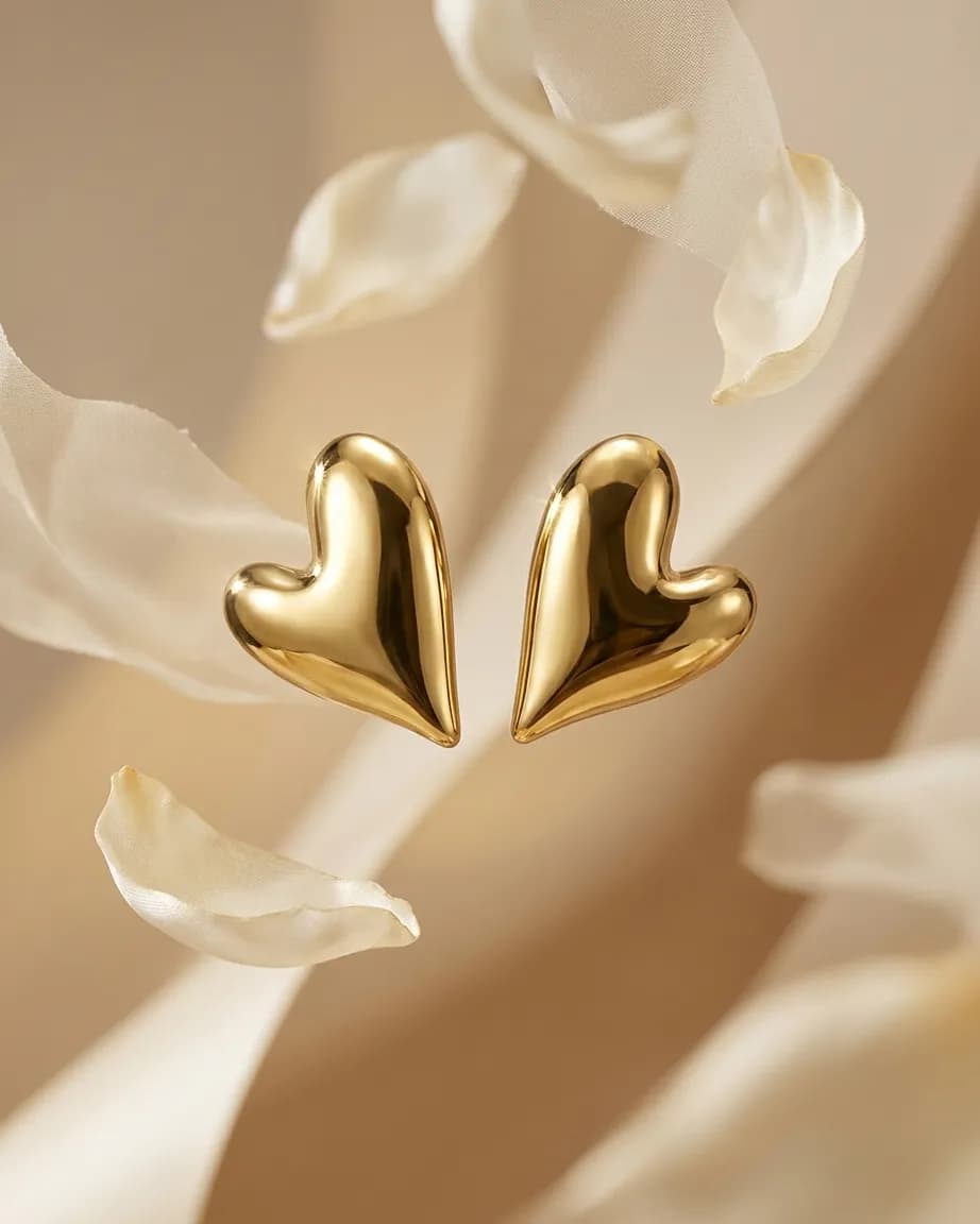 Niyanara Golden Embrace Heart Stud Earring