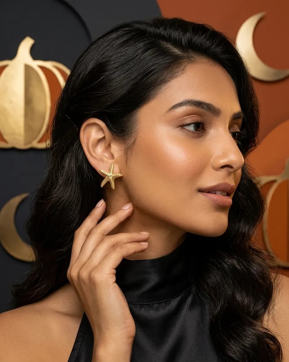 Niyanara Golden Starfish Stud Earring