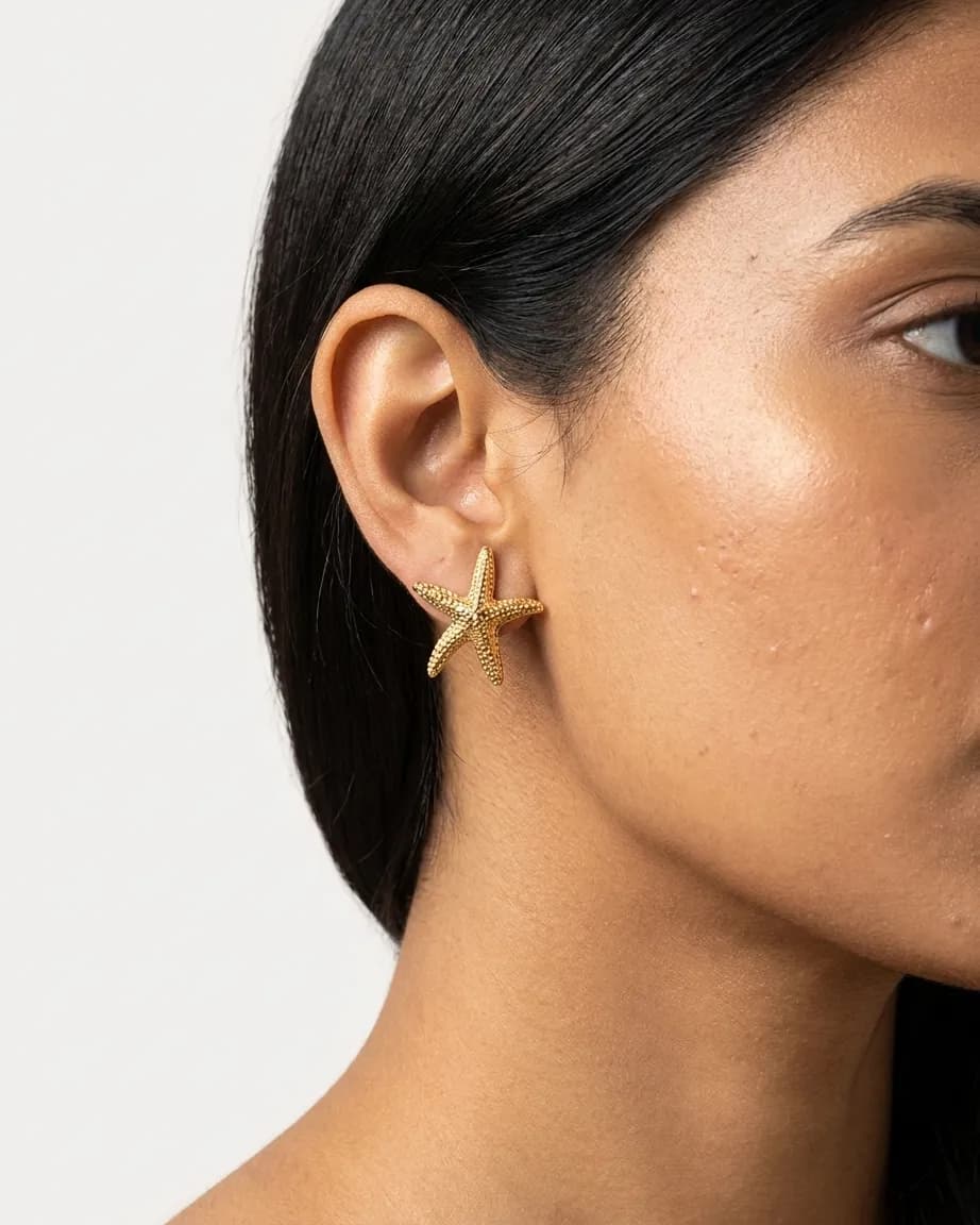 Niyanara Golden Starfish Stud Earring