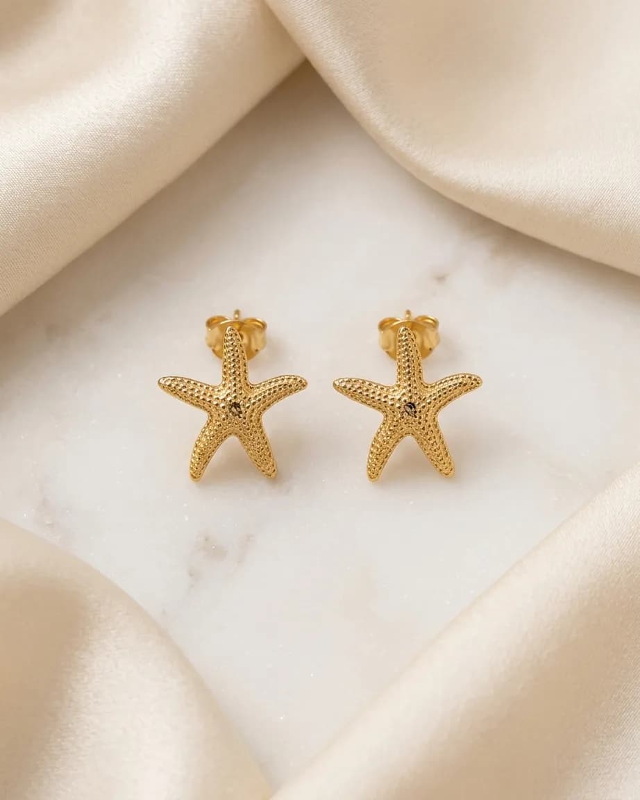 Niyanara Golden Starfish Stud Earring
