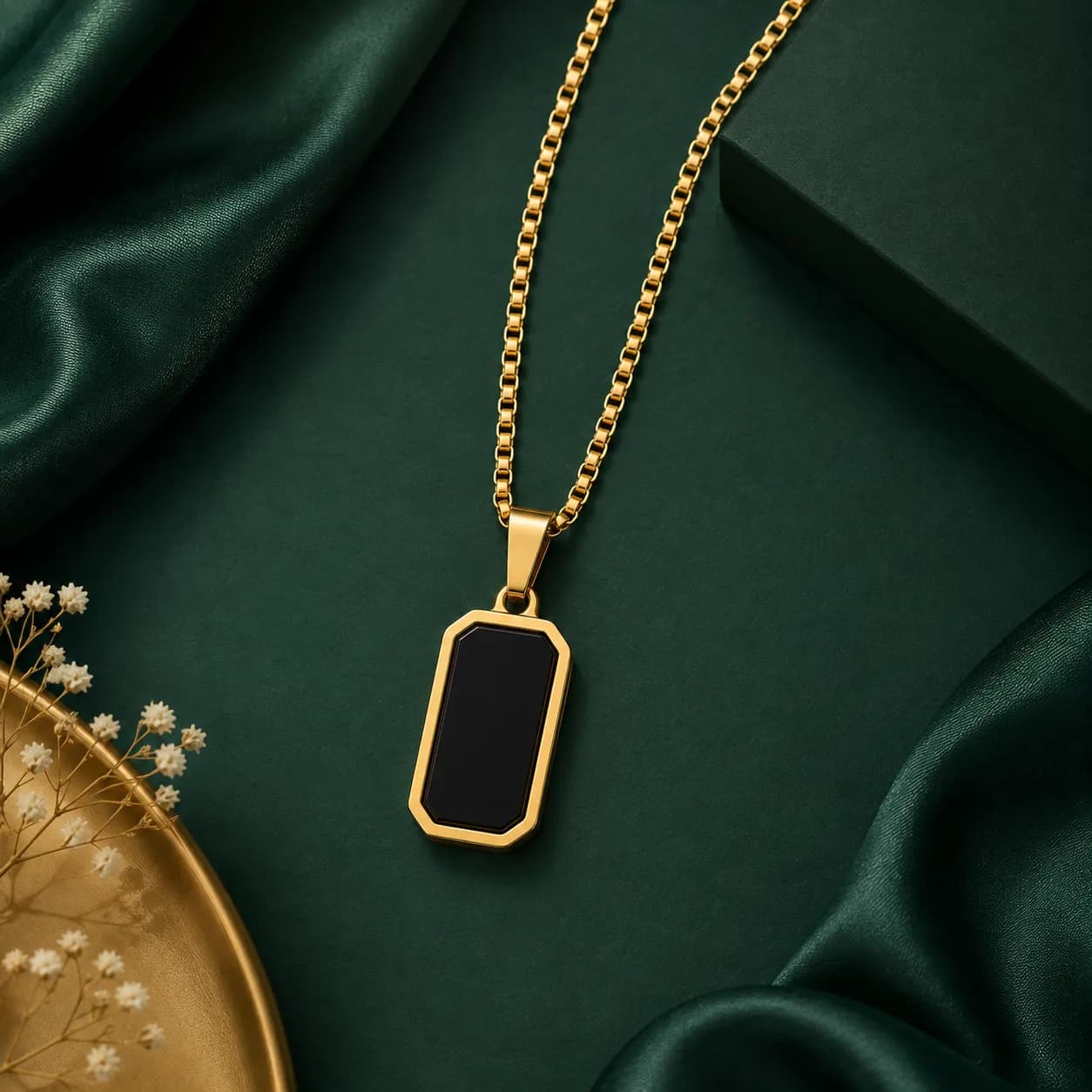 Niyanara Anti-Tarnish Stainless Steel Gold-Plated Black Geometric Pendant