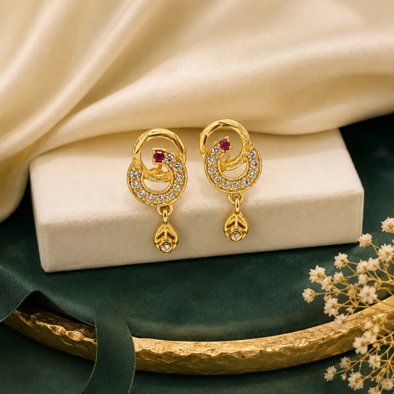 Niyanara Gold Plated Teardrop Earrings – Elegant Stone Highlights