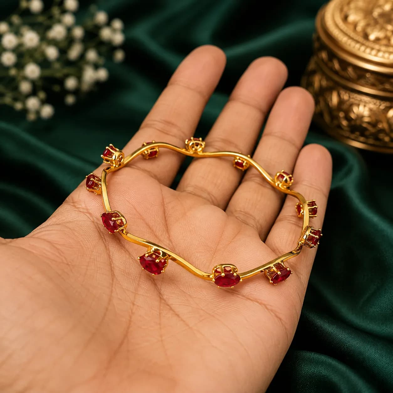 Niyanara Ruby Wave Gold-Plated Bangle