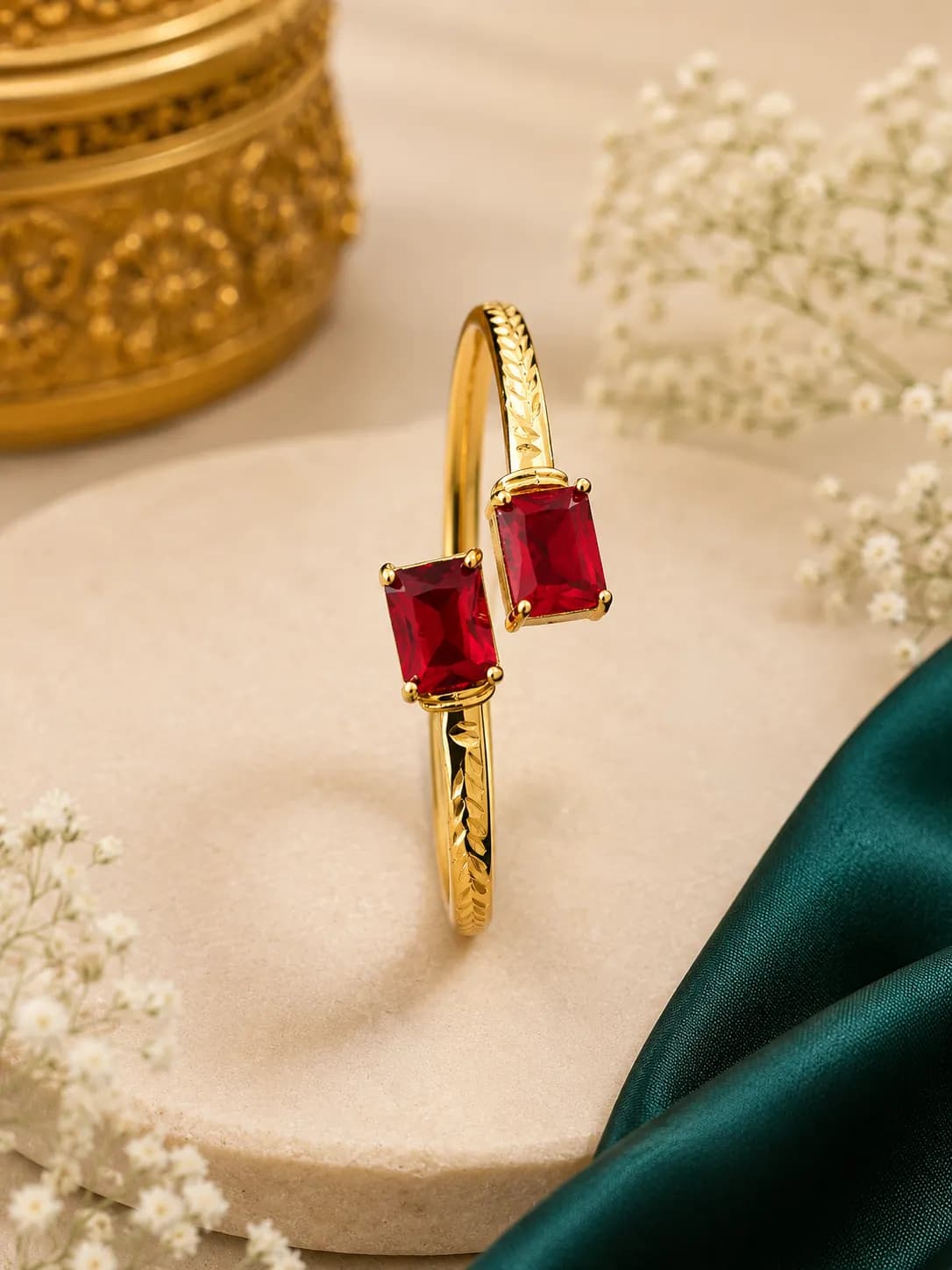 Niyanara Twin Gem Gold-Plated Bangle Pack of 01
