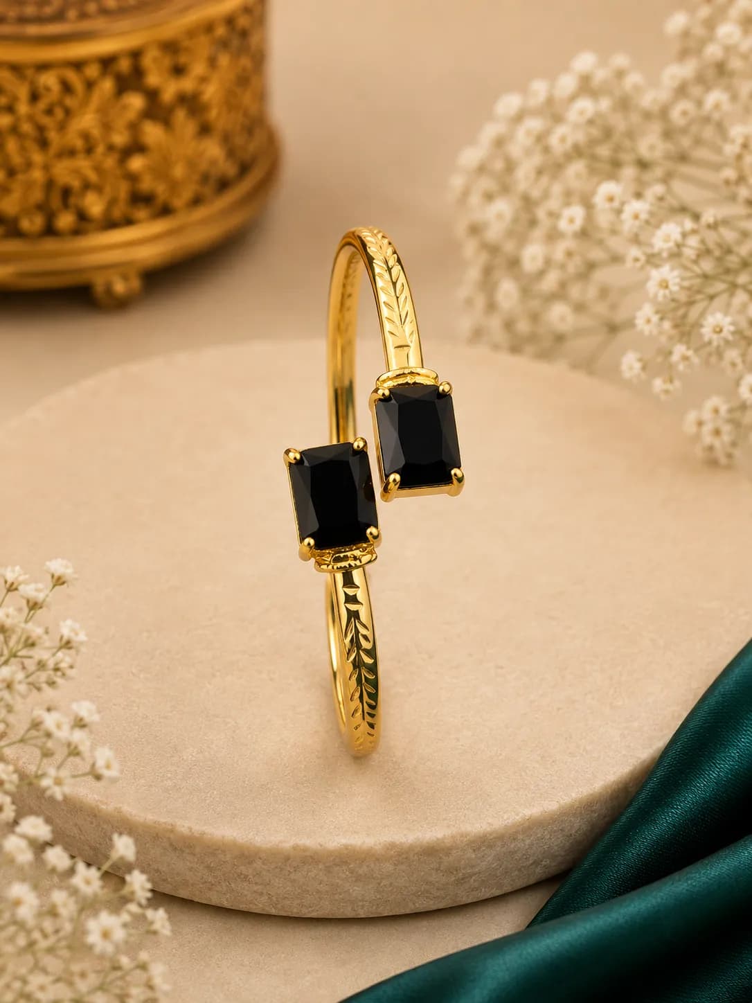 Niyanara Twin Gem Gold-Plated Bangle Pack of 01
