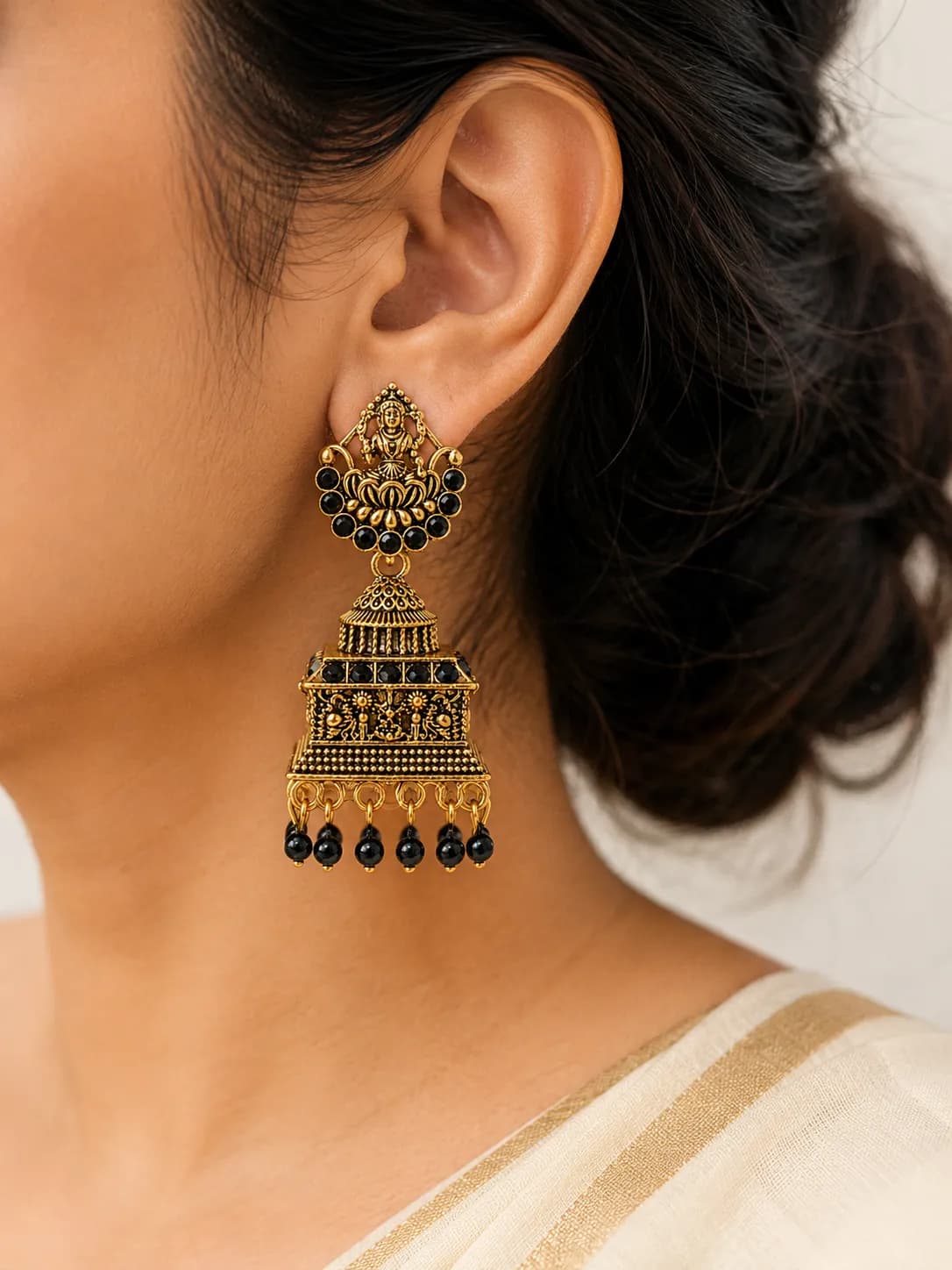 Temple Grandeur Ruby Jhumka Earrings