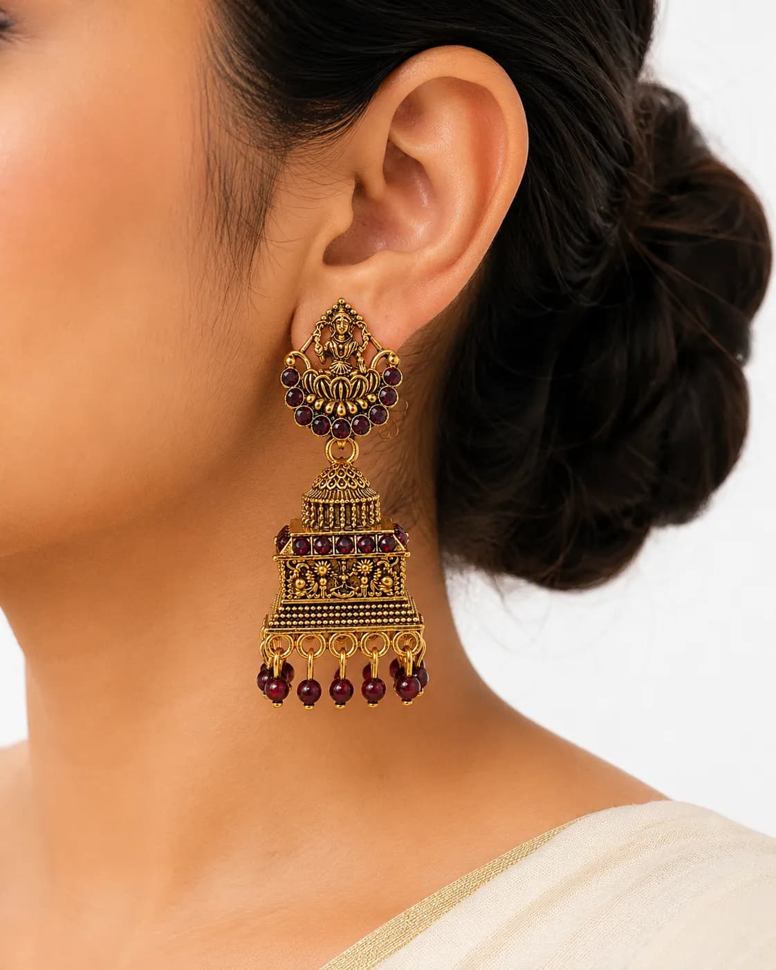 Temple Grandeur Ruby Jhumka Earrings
