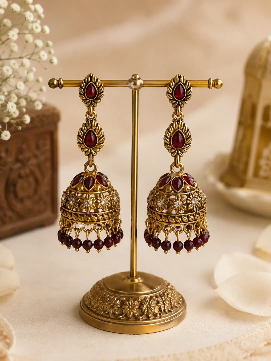 Niyanara Noir Temple Jhumki Earrings