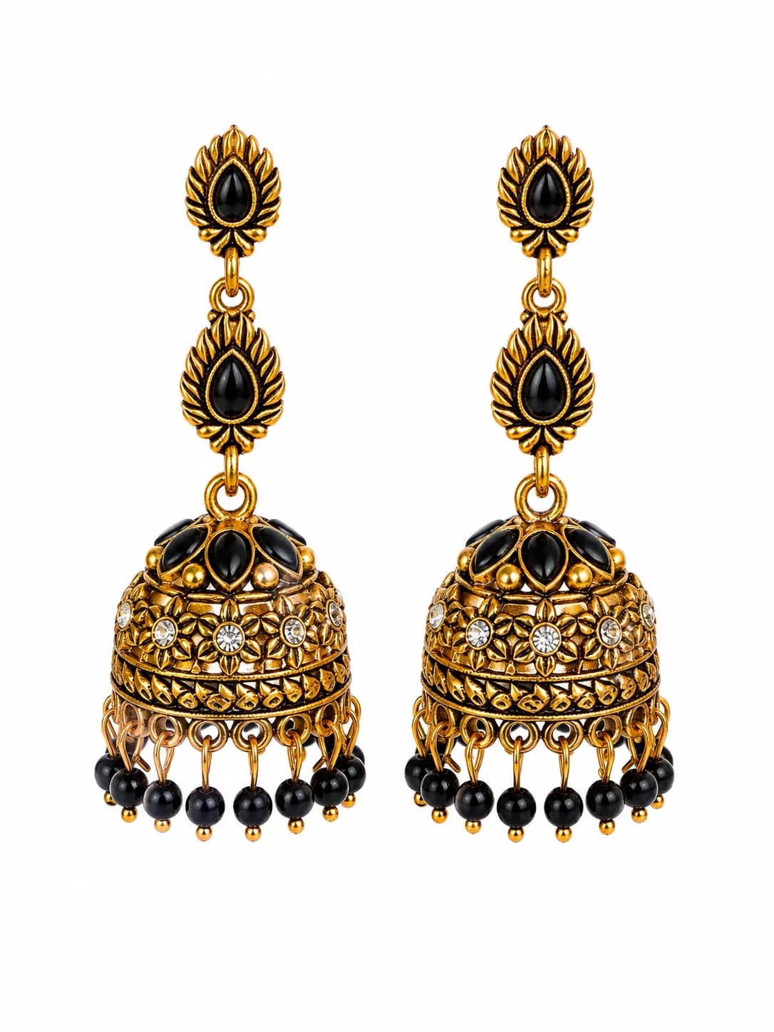 Niyanara Noir Temple Jhumki Earrings