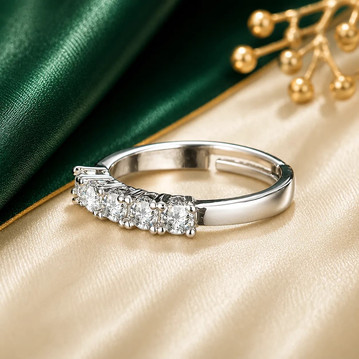 Niyanara Silver Plated American Diamond Round Cut Anti-Tarnish Adjustable Ring