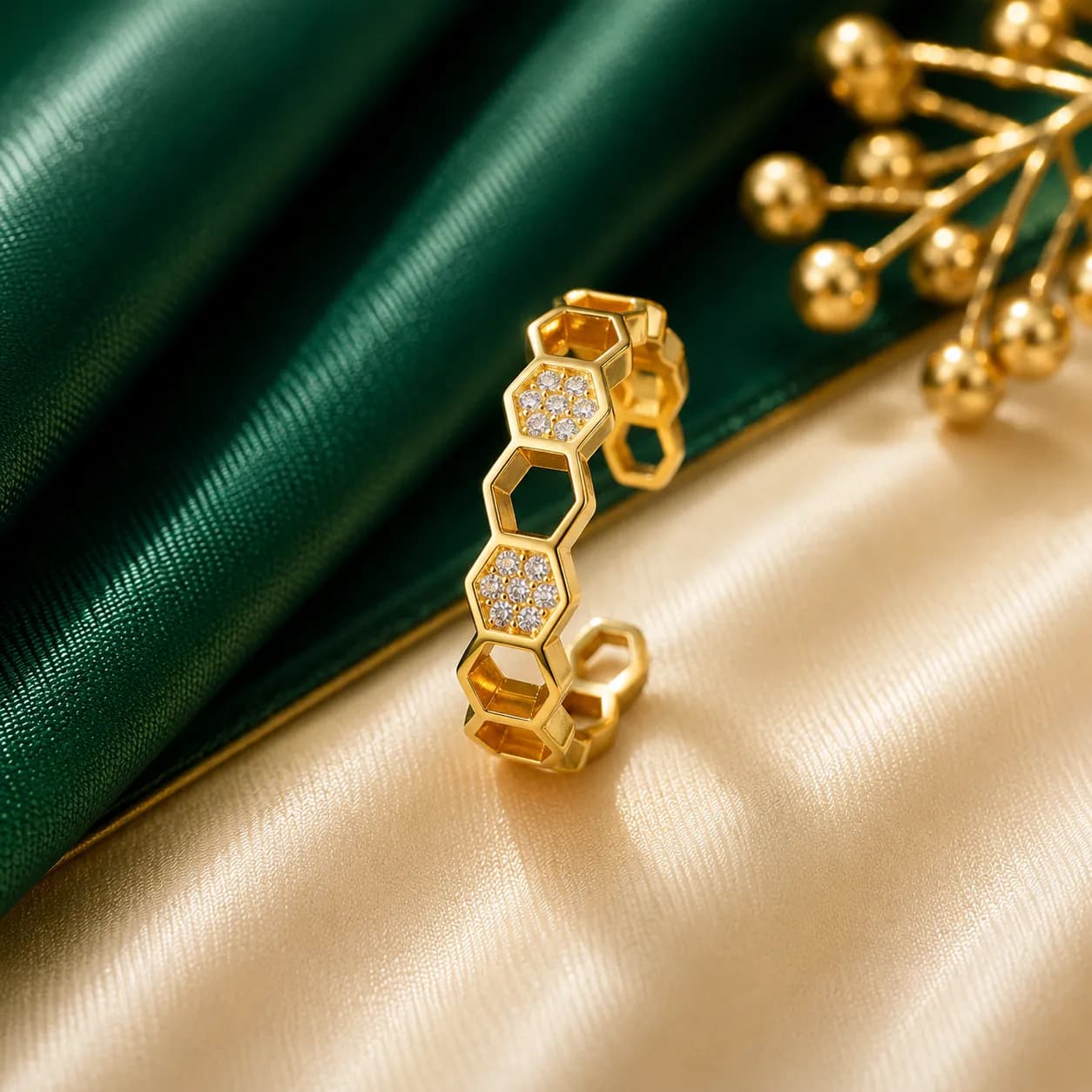 Niyanara Gold-Plated Hexagonal Adjustable Ring