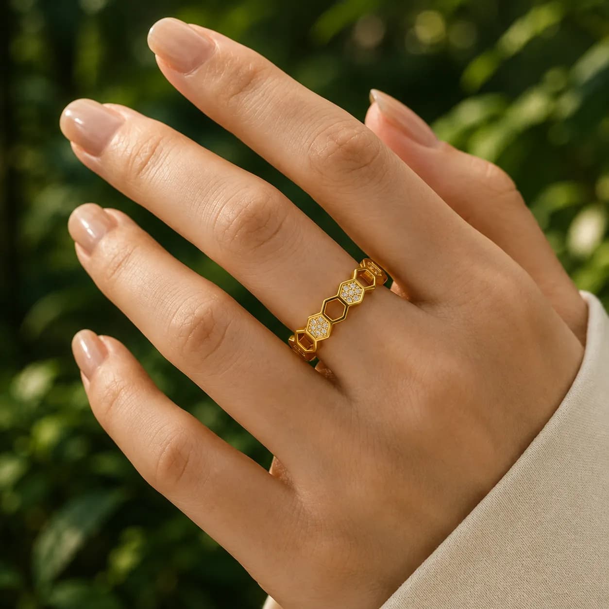 Niyanara Gold-Plated Hexagonal Adjustable Ring