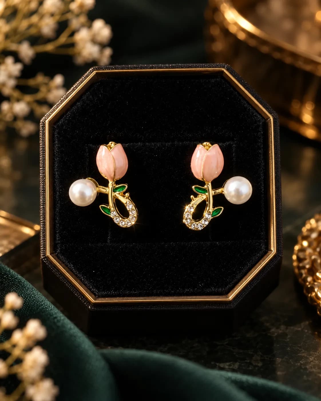Niyanara Tulip Pearl Luxe Korean Earrings for Women