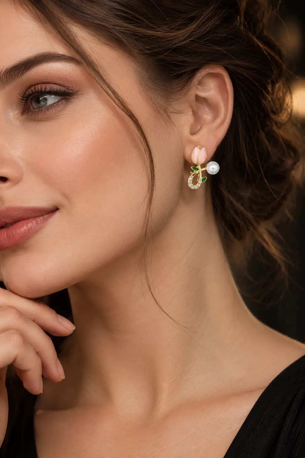 Niyanara Tulip Pearl Luxe Korean Earrings for Women