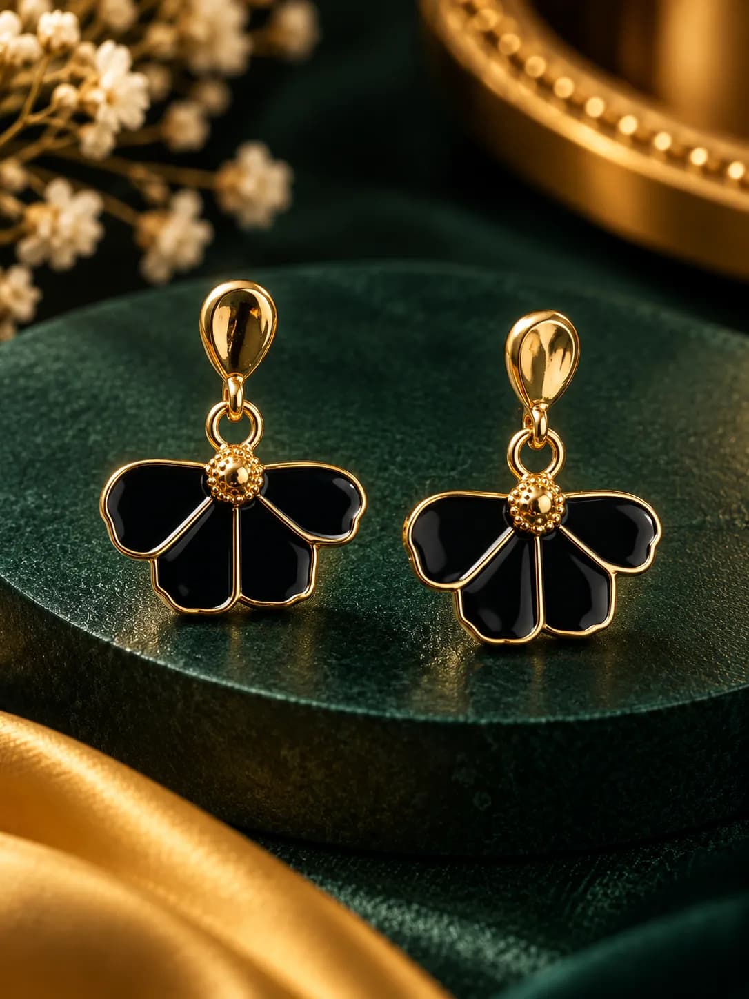 Niyanara Noir Bloom Korean Earrings for Women