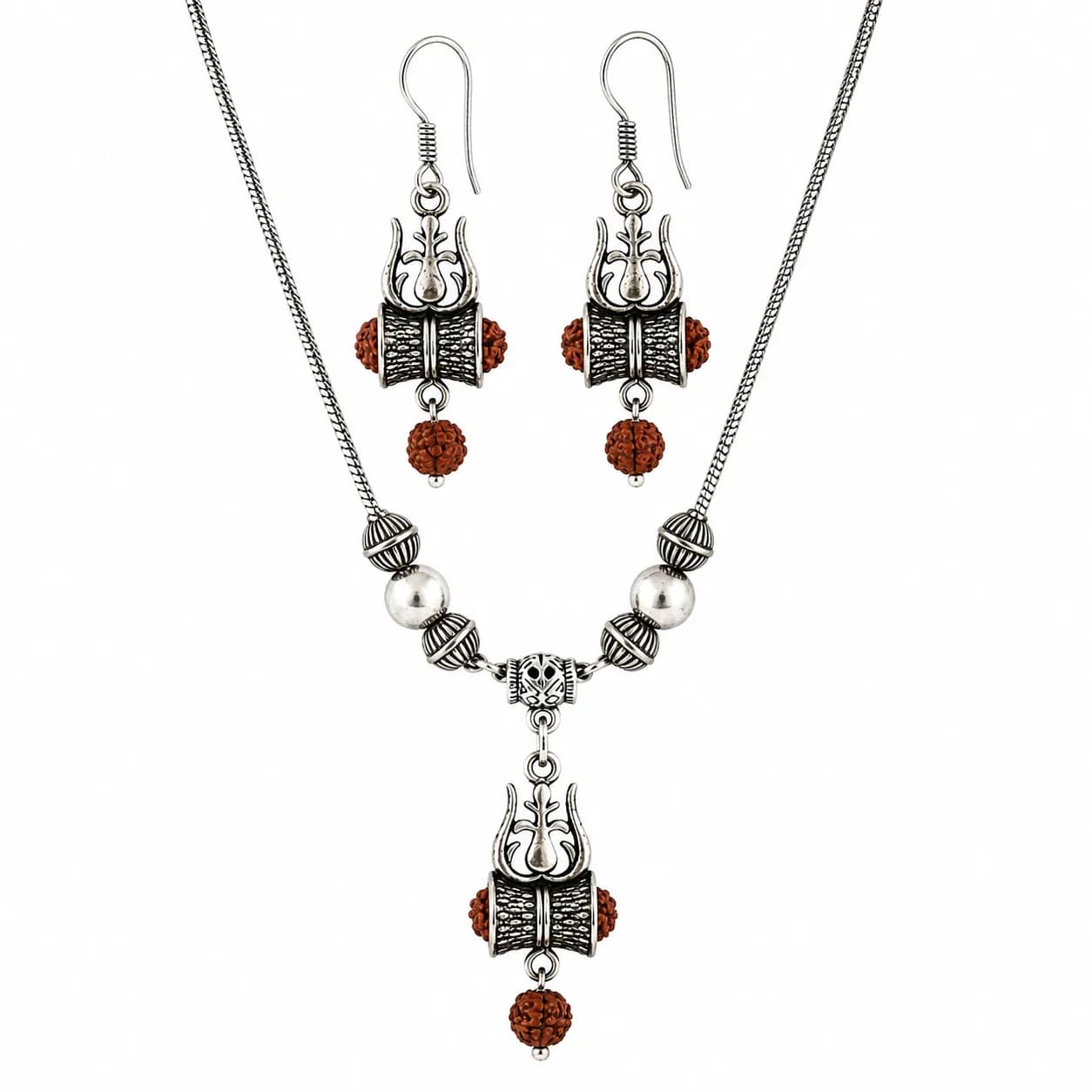 Niyanara Oxidised Silver Thrisul Rudraksh pendant with neckchain for Women