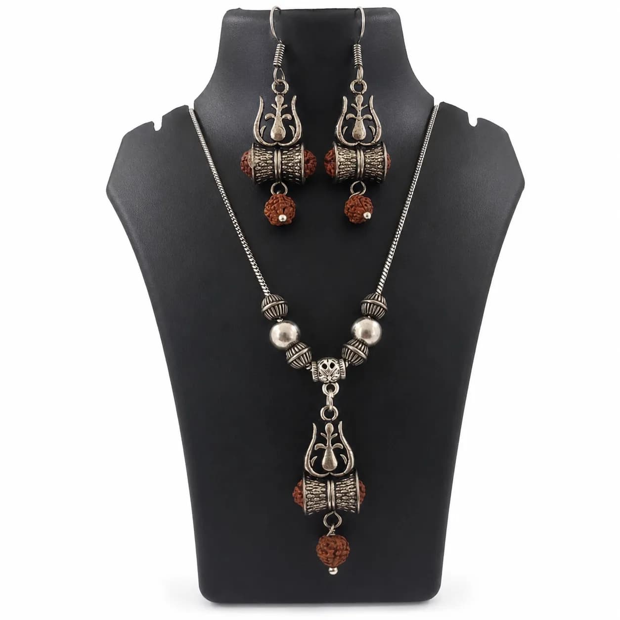 Niyanara Oxidised Silver Thrisul Rudraksh pendant with neckchain for Women