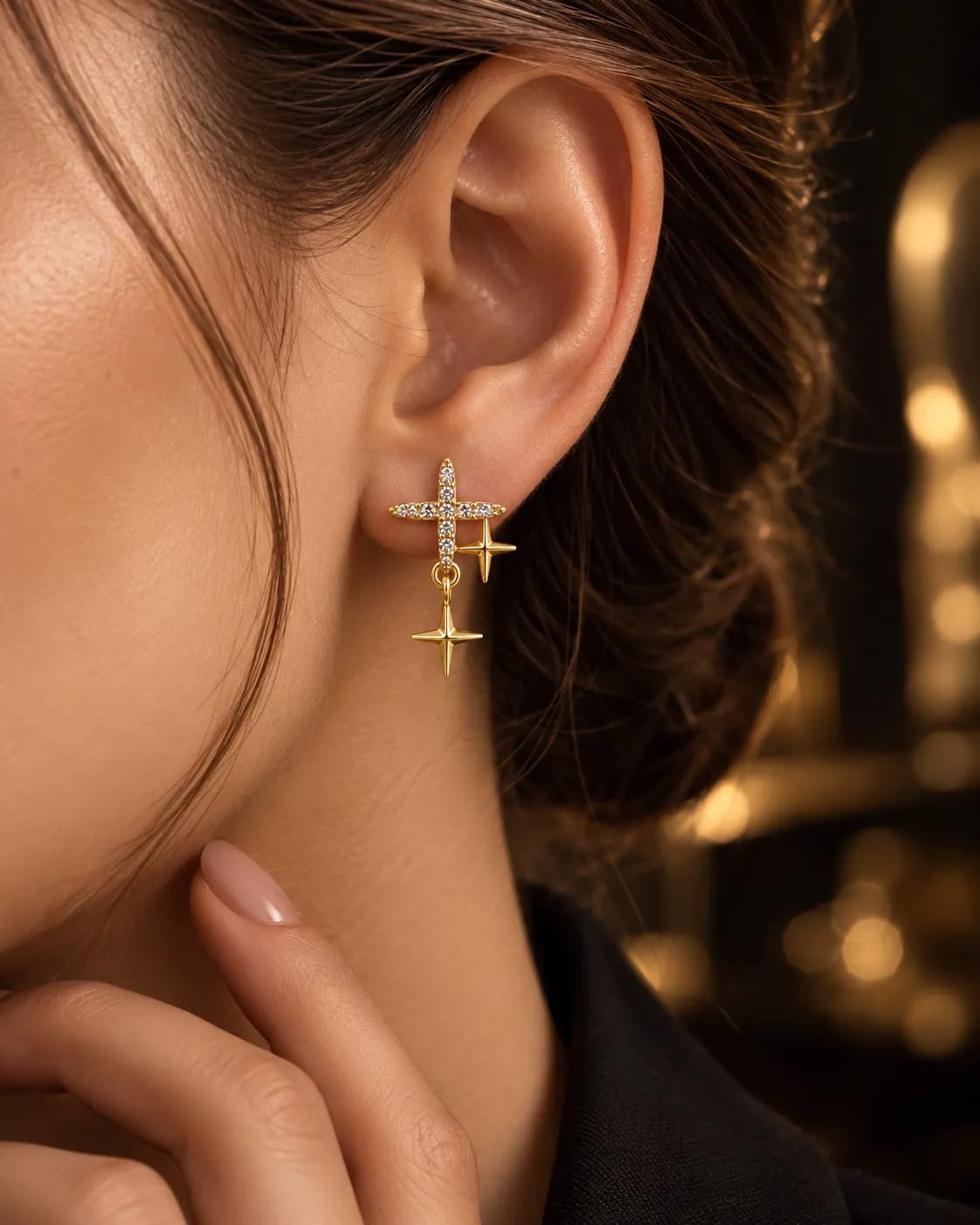 Niyanara Celestial Cross Drop Korean Earrings for Women