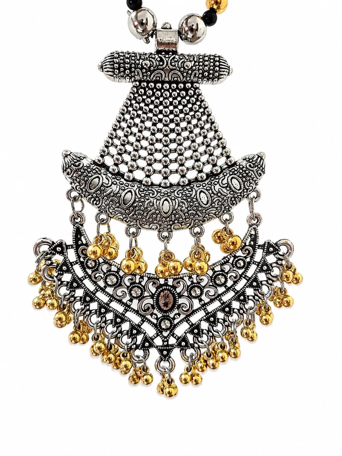 Niyanara Oxidised Two Tone Necklace with Jhumki earrings for Women
