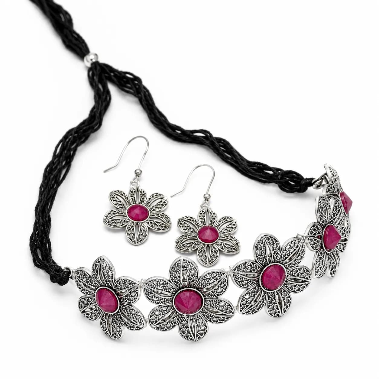 Niyanara Floral Oxidised Choker Necklace for Women