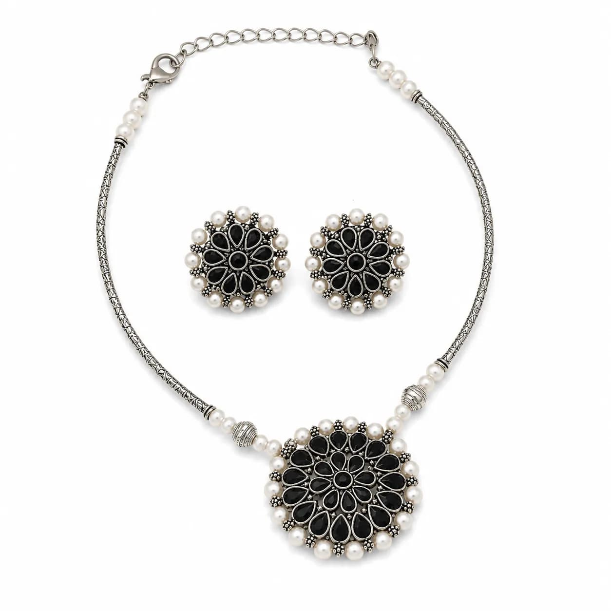 Niyanara Oxidised Hasli Necklace with Earrings for Women