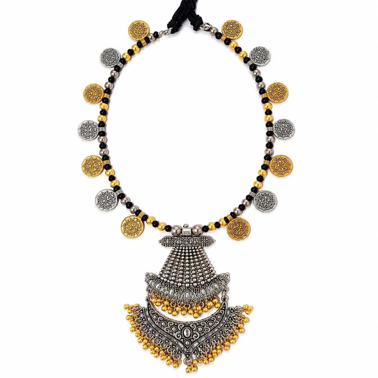 Niyanara Oxidised Two Tone Necklace with Jhumki earrings for Women