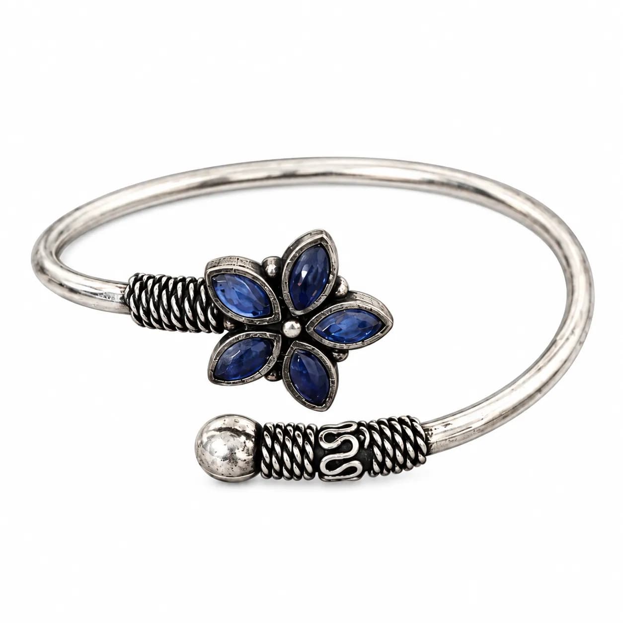 Niyanara Oxidised Silver Bloom Adjustable Bangle for Women
