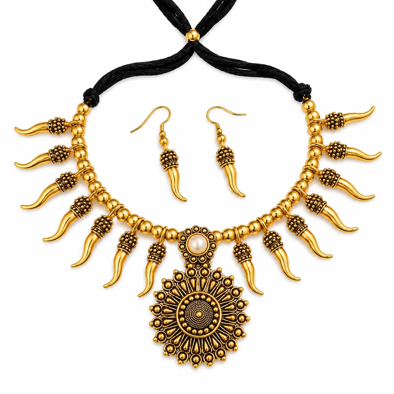 Niyanara Oxidised Gold-Toned Traditional Choker Necklace & Earring Set for Women