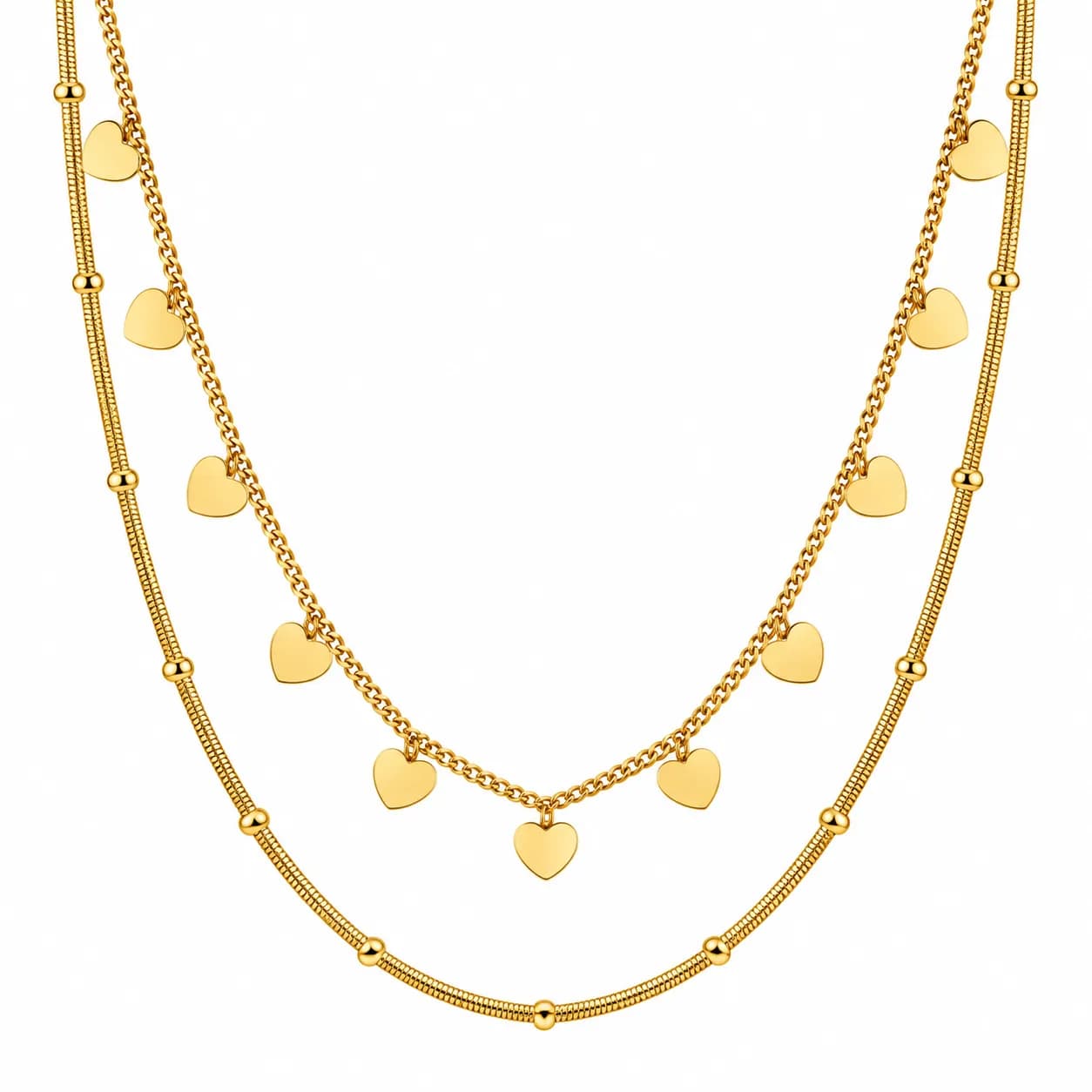 Niyanara 316L Stainless Steel PVD Gold Plated Layered Charm Neckchain for Women