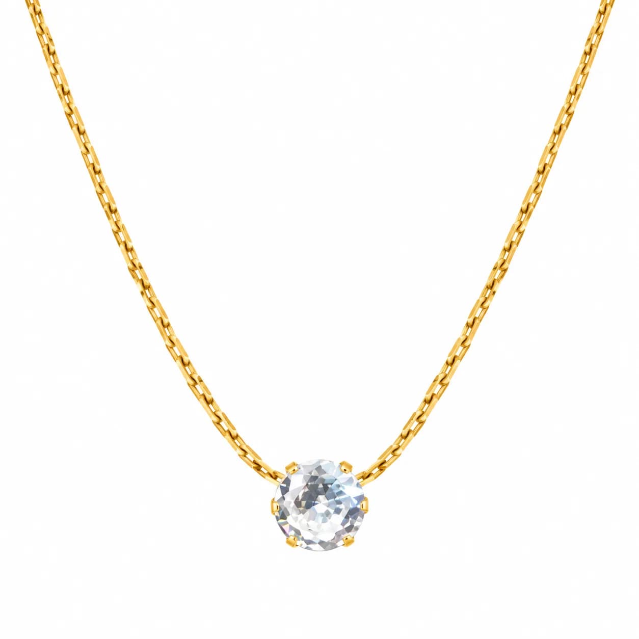 Niyanara 304 Stainless Steel Classic Solitaire Crystal Pendant with Neck Chain for Women