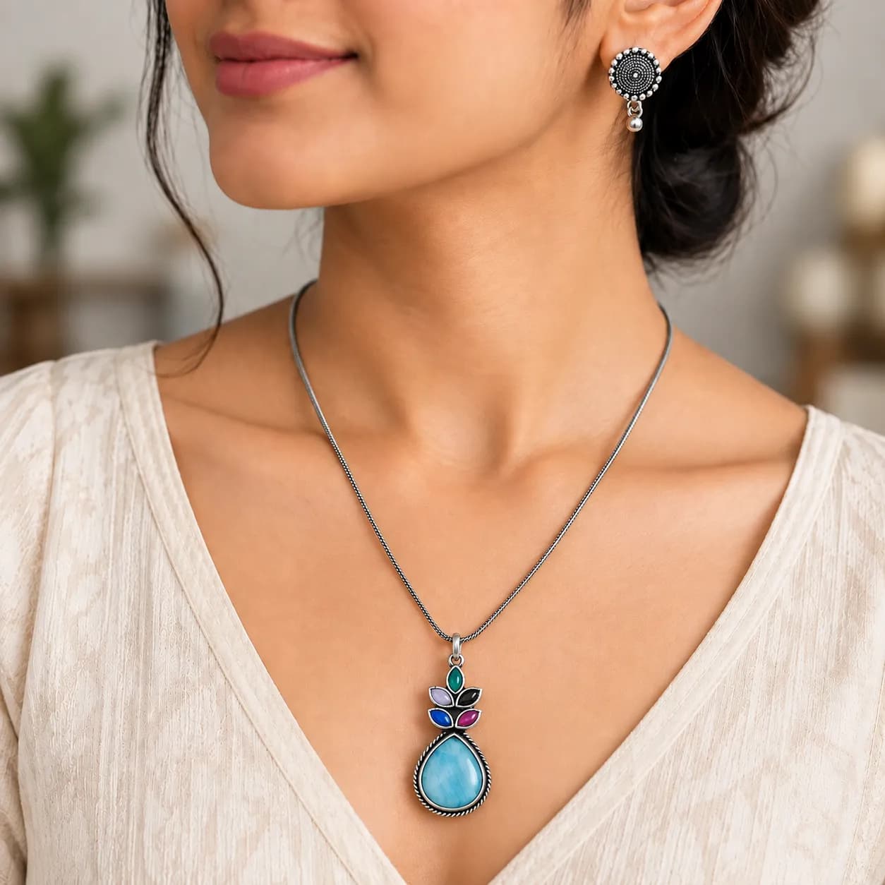 Niyanara Monalisa Deign Oxidised Brass Necklace Set