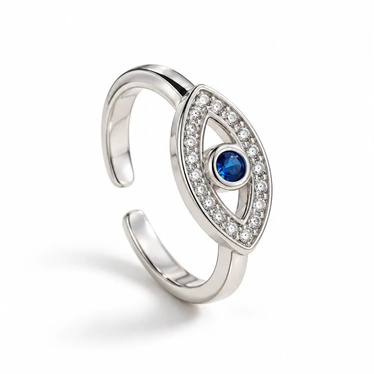 Niyanara Silver Plated Contemporary Evil Eye Adjustable Ring