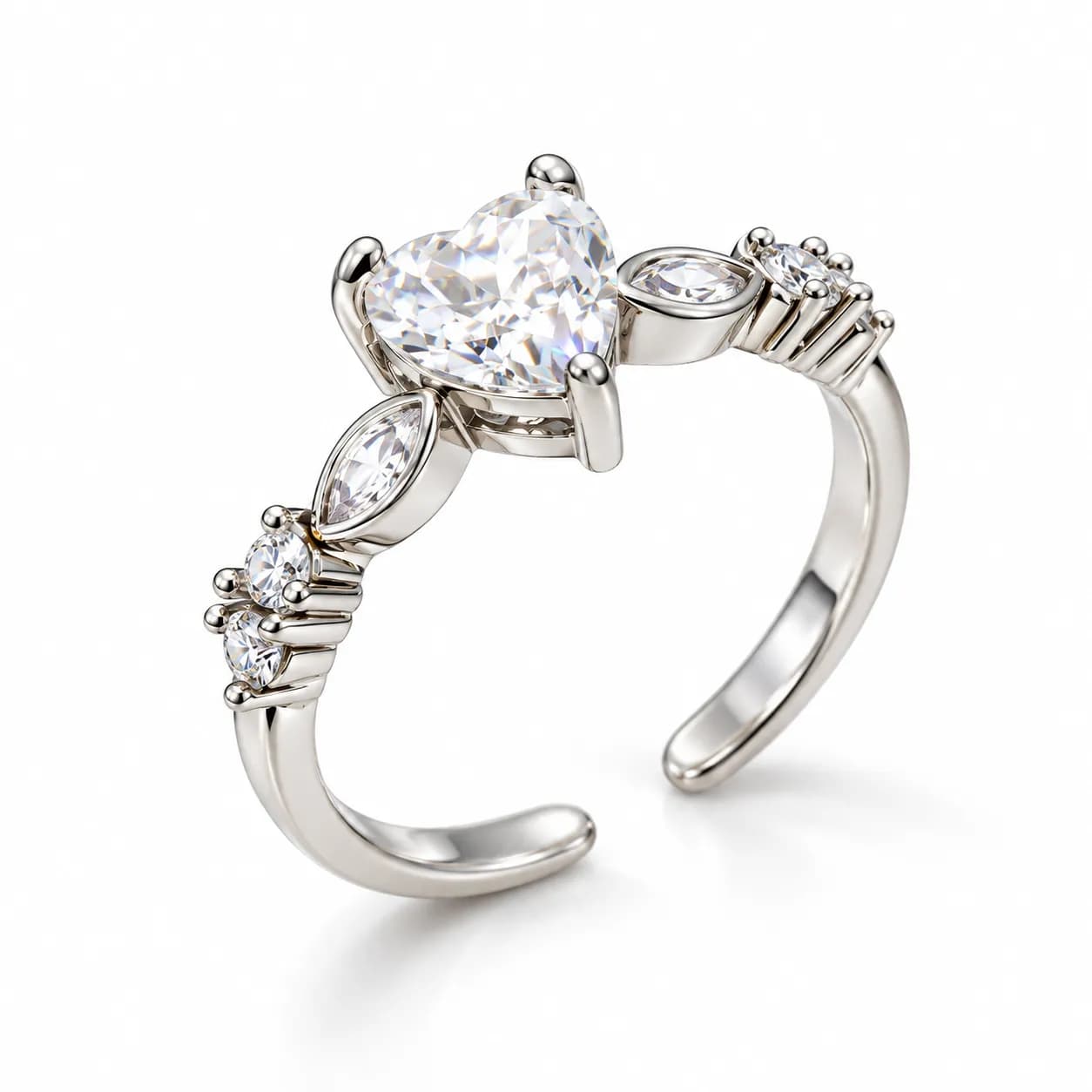Niyanara Silver Plated Anti-Tarnish Heart Adjustable Ring