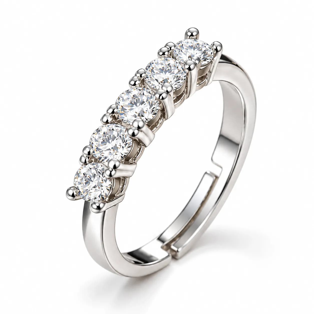 Niyanara Silver Plated American Diamond Round Cut Anti-Tarnish Adjustable Ring