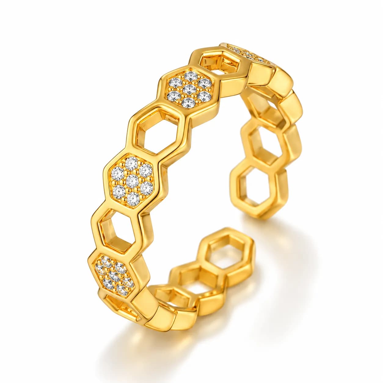 Niyanara Gold-Plated Hexagonal Adjustable Ring for Woman