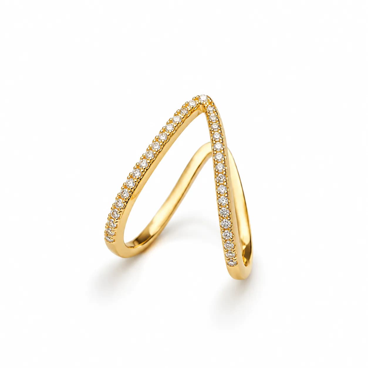 Niyanara Antitarnish Gold-Plated V-Shaped CZ Studded Adjustable Ring