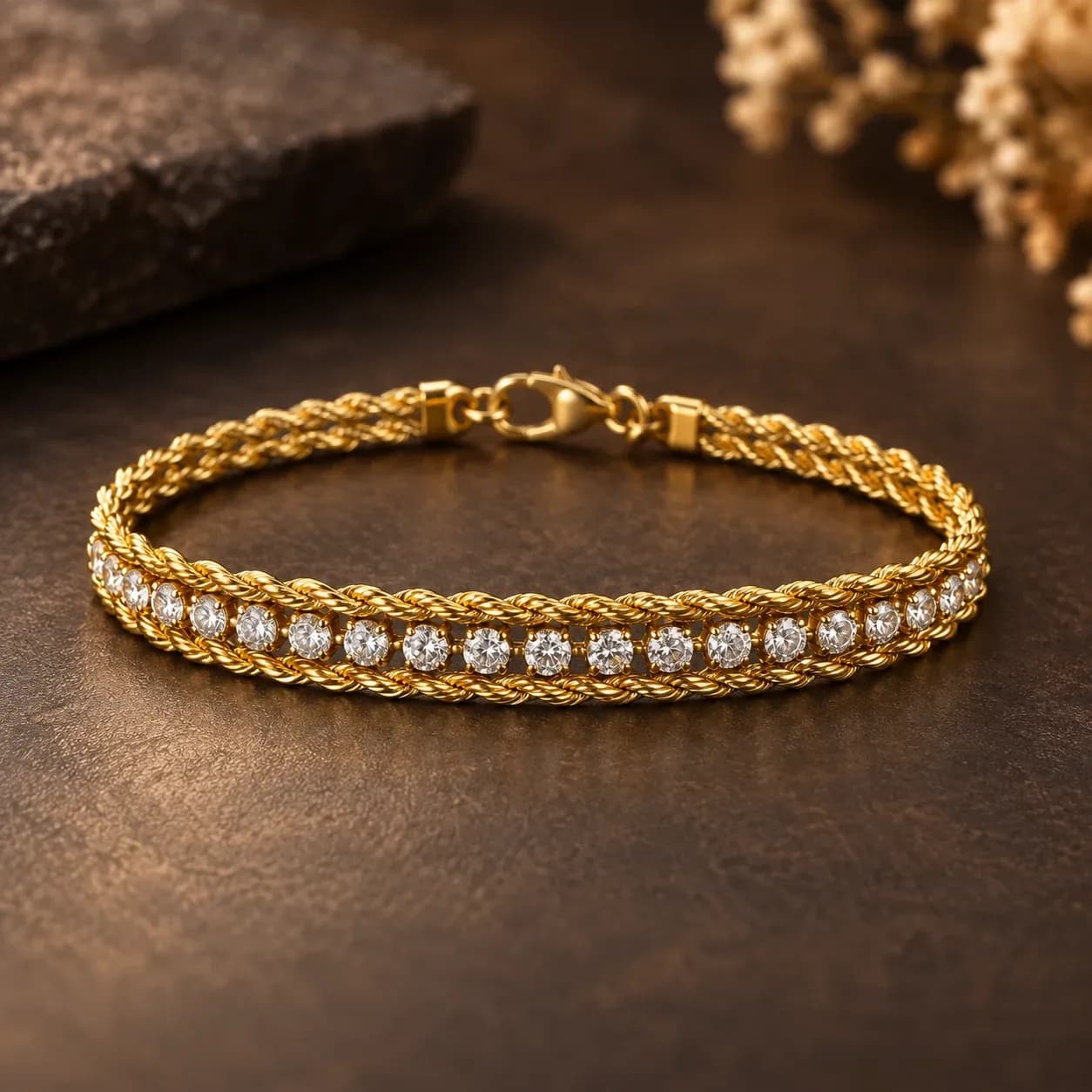 Bracelet with Crystal Detailing | 316L Stainless Steel 18KT Gold-Tone PVD finish