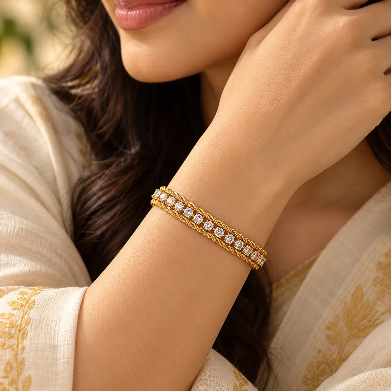 Bracelet with Crystal Detailing | 316L Stainless Steel 18KT Gold-Tone PVD finish