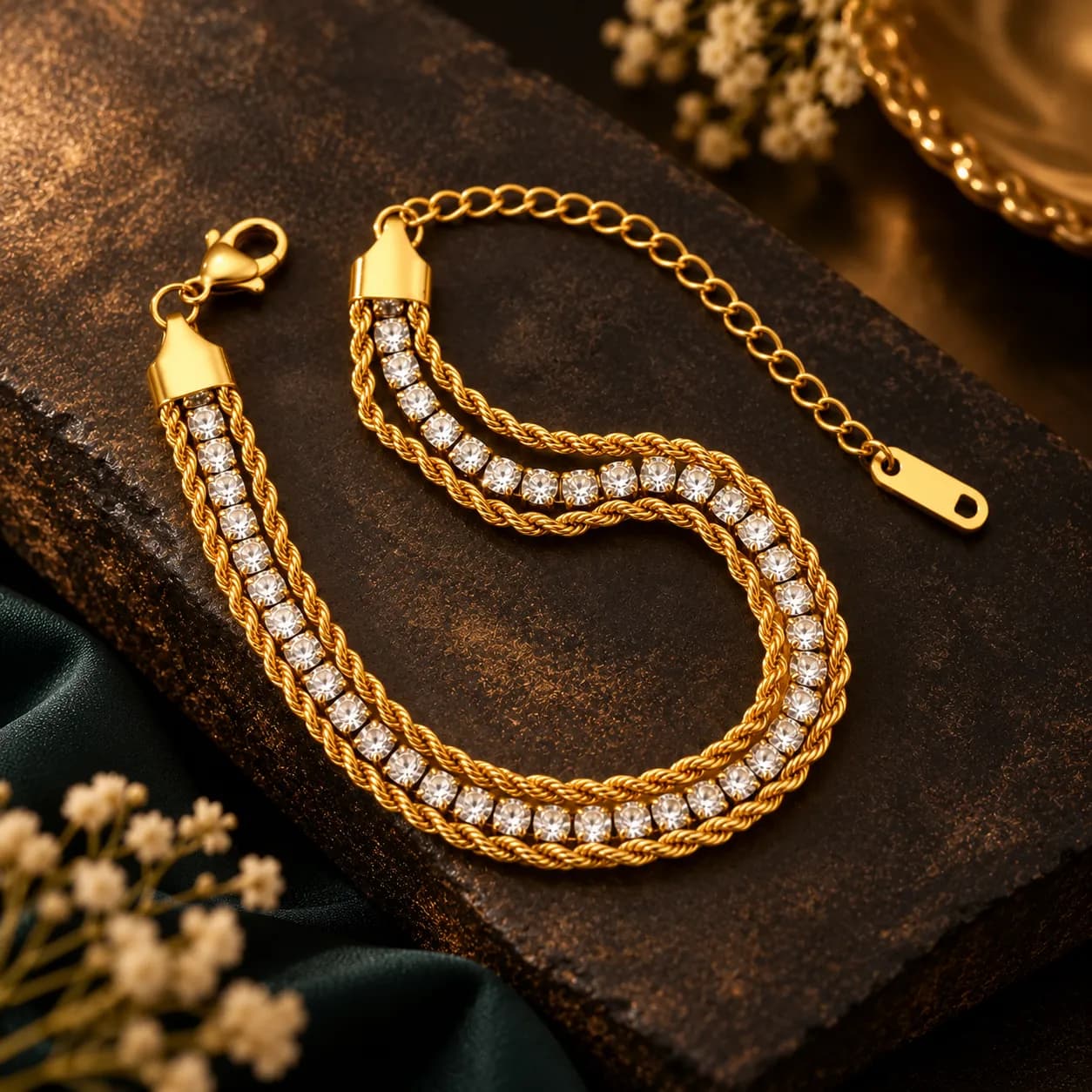 Bracelet with Crystal Detailing | 316L Stainless Steel 18KT Gold-Tone PVD finish
