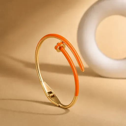 316L Stainless Steel 18KT Gold-Tone Orange Enamel Open Cuff Bracelet