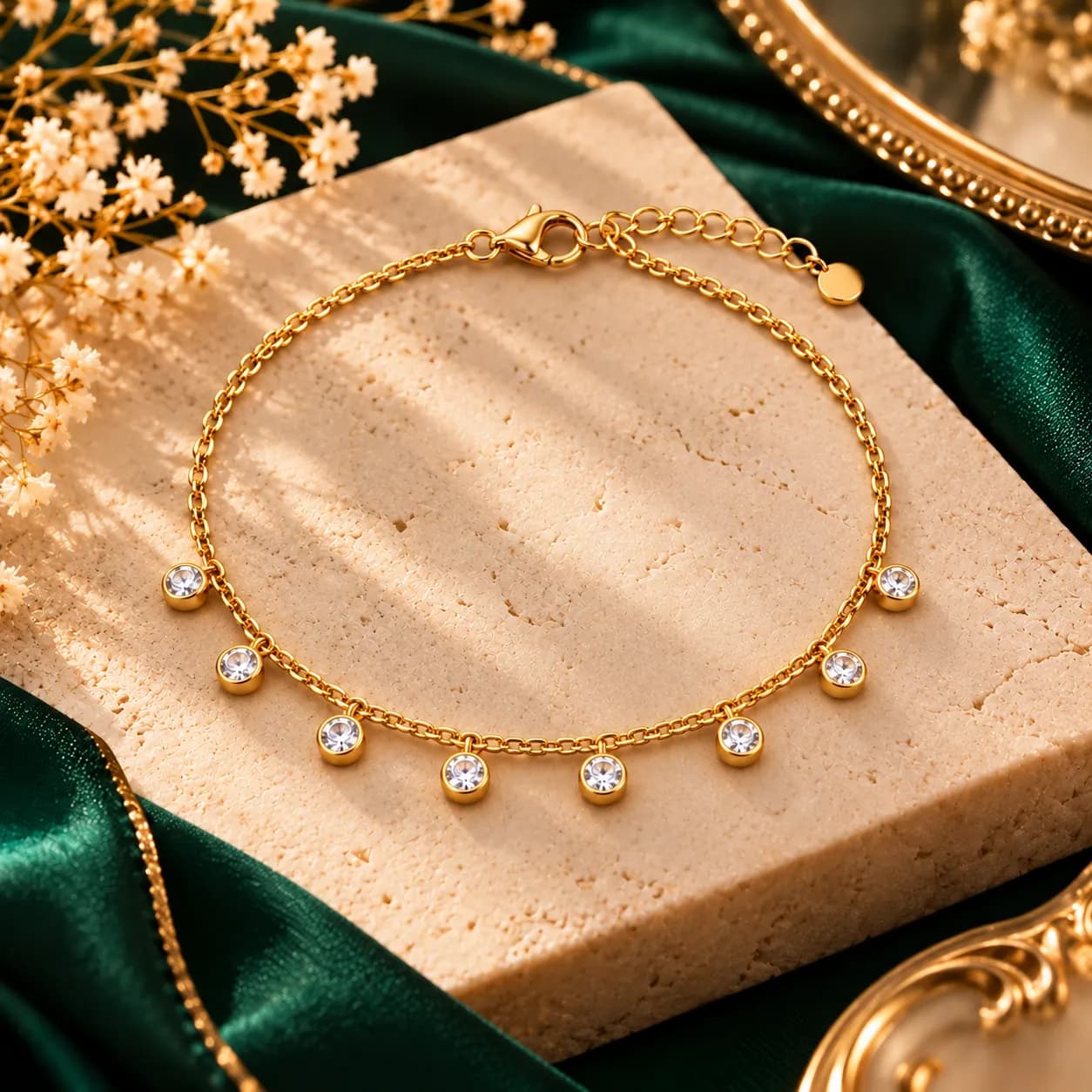 316L Stainless Steel 18KT Gold-Tone Chain Bracelet β 8-Stone Design