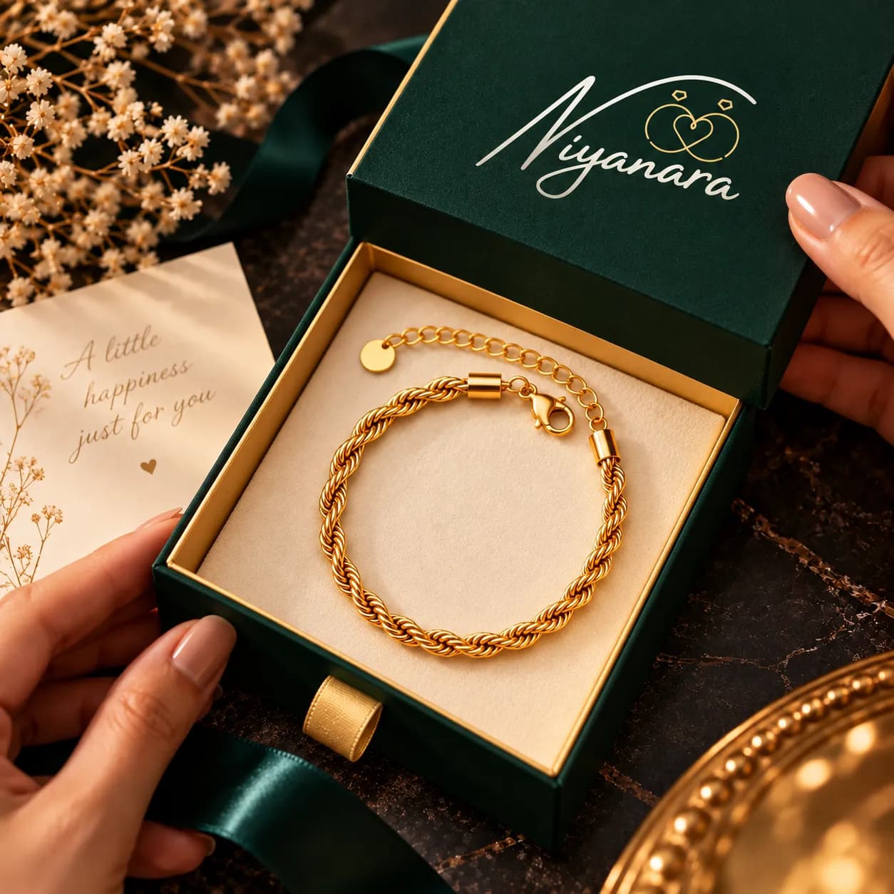 304 Stainless Steel 18KT Gold-Tone Rope Chain Bracelet